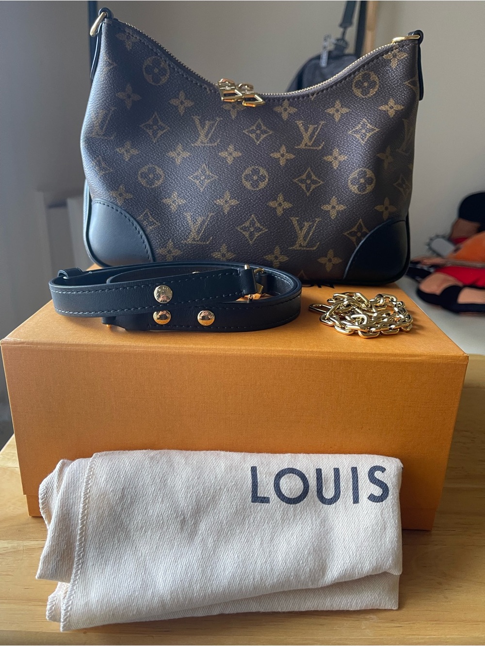 Louis Vuitton Monogram Crossbody Bag with Black Trim and Gold Hardware
